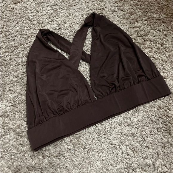 Brown Criss Cross Crop Top - Picture 1 of 9